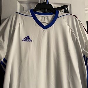 White adidas soccer jersey.